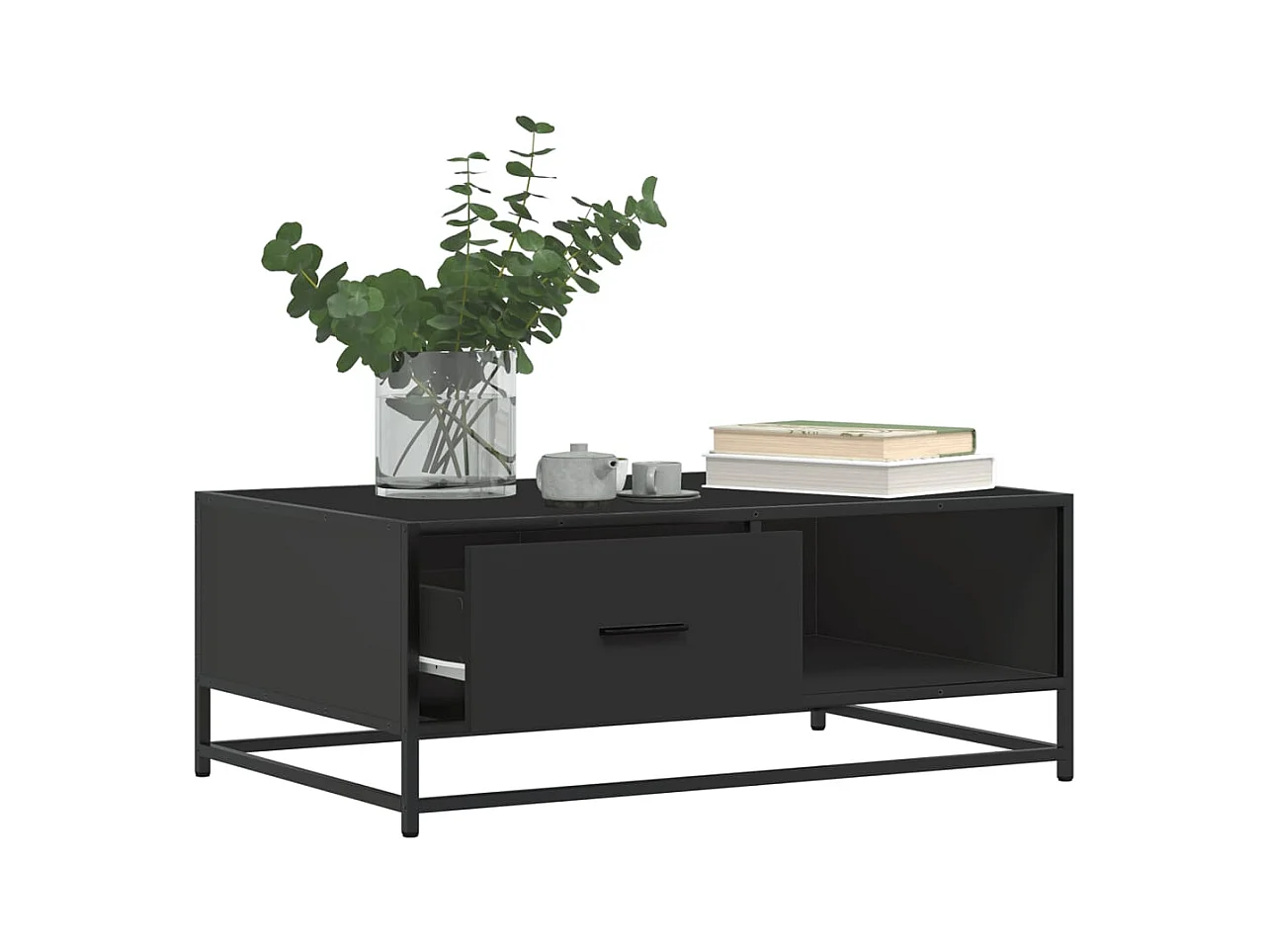 Table basse noir 90x57x35 cm bois d'ingénierie et métal