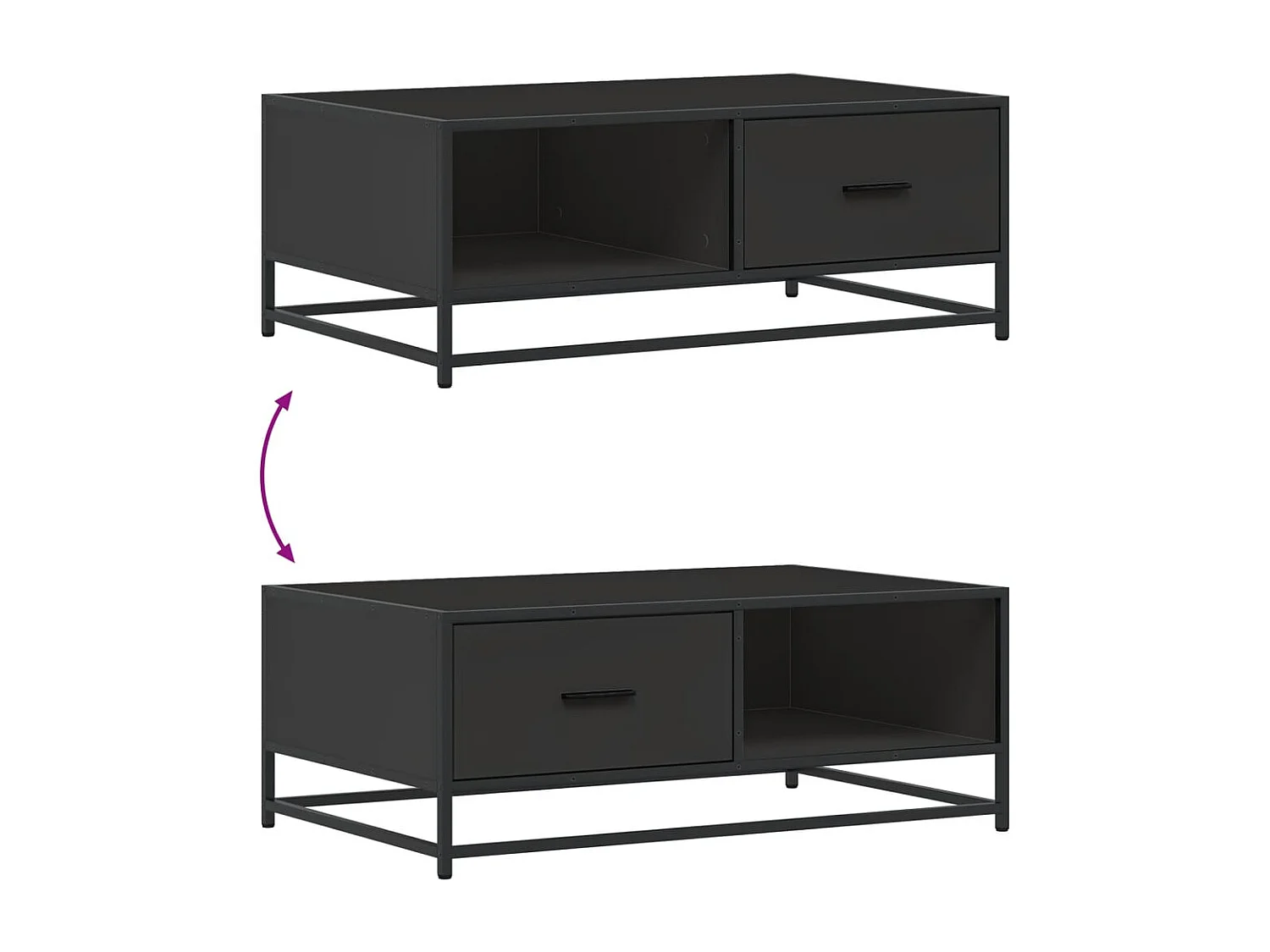 Schwarzer Couchtisch 90x57x35 cm aus Holzwerkstoff und Metall