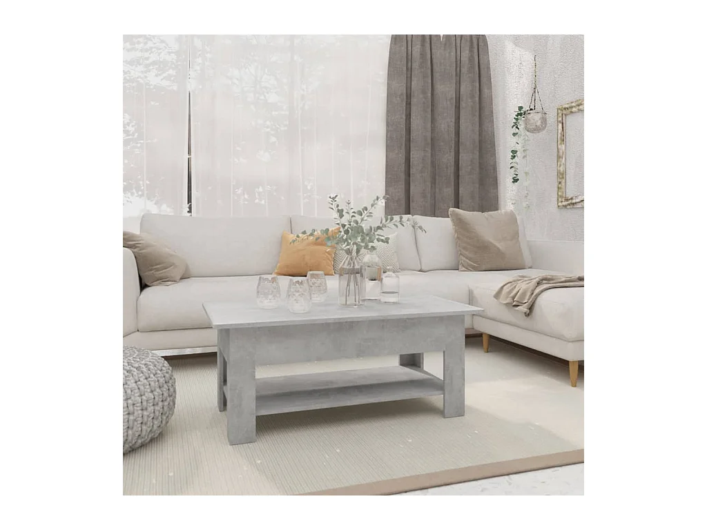 Table basse gris béton 102x55x42 cm bois d'ingénierie