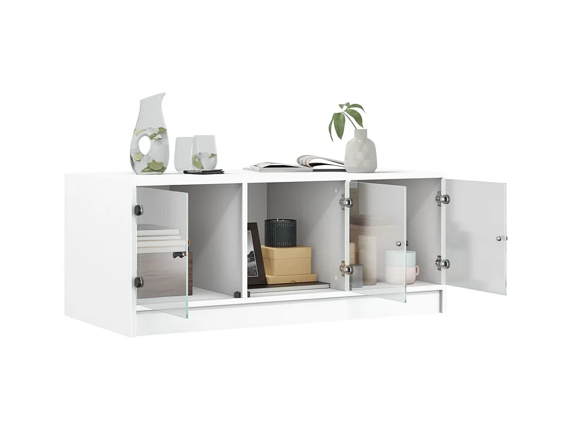 Table basse avec portes en verre blanc 102x50x42 cm
