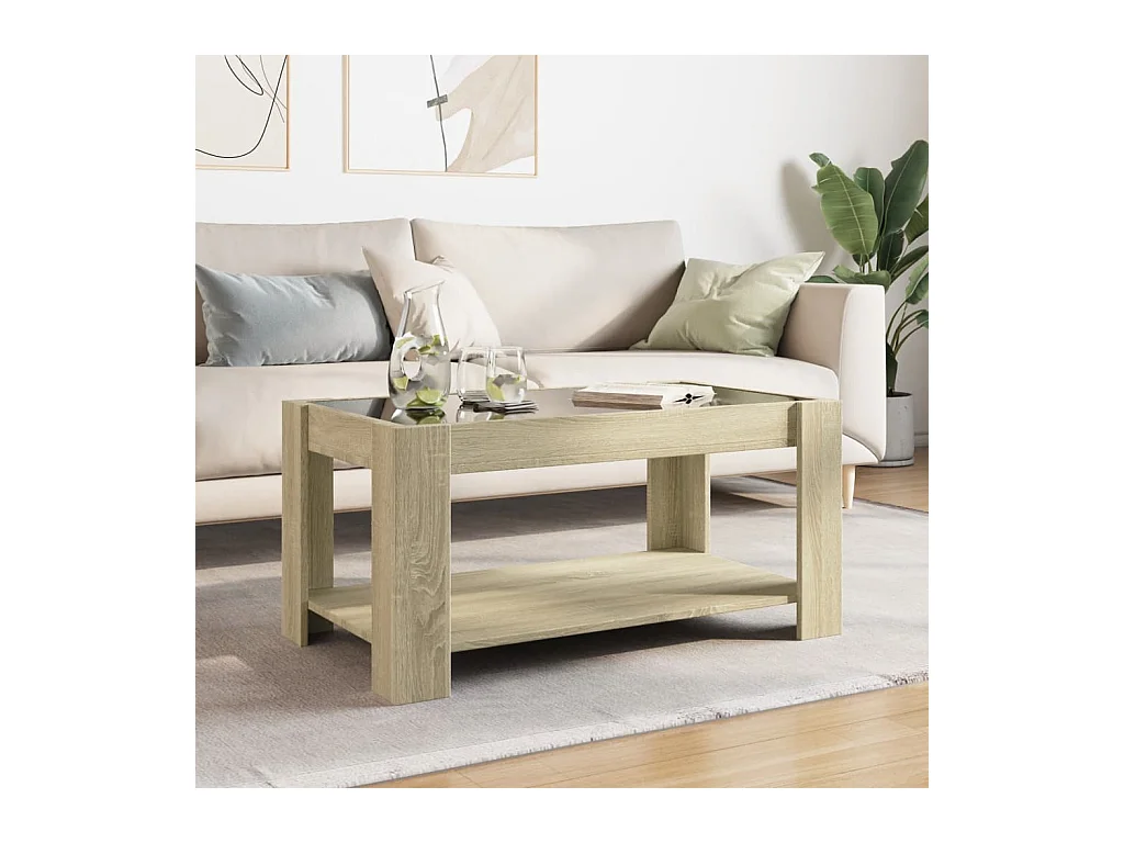 Salontafel met LED Sonoma eiken 93x53x45 cm bewerkt hout