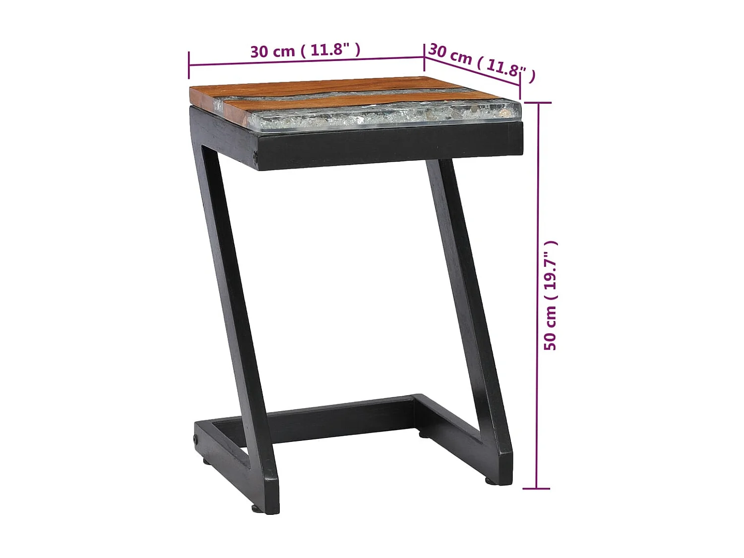 Table basse 30x30x50 cm Bois de teck massif et polyrésine