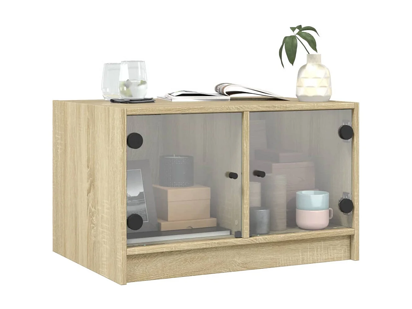 Mesa de centro con puertas de cristal en roble Sonoma 68x50x42 cm