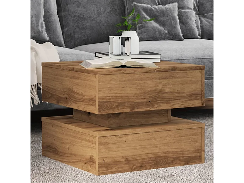 Mesa de centro con luces LED, roble artesanal, 50x50x40 cm