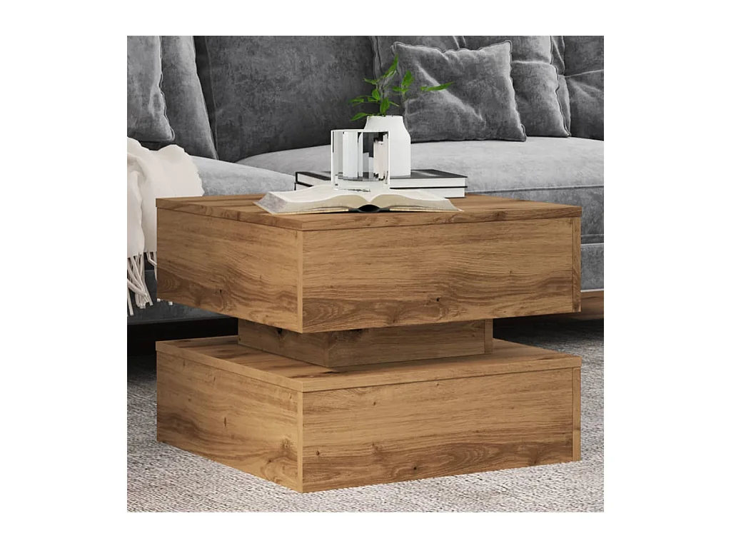 Mesa de centro con luces LED, roble artesanal, 50x50x40 cm