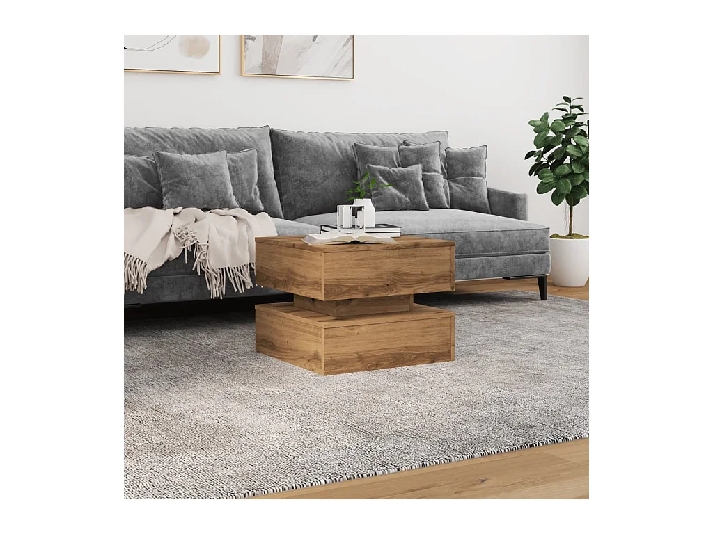 Mesa de centro con luces LED, roble artesanal, 50x50x40 cm