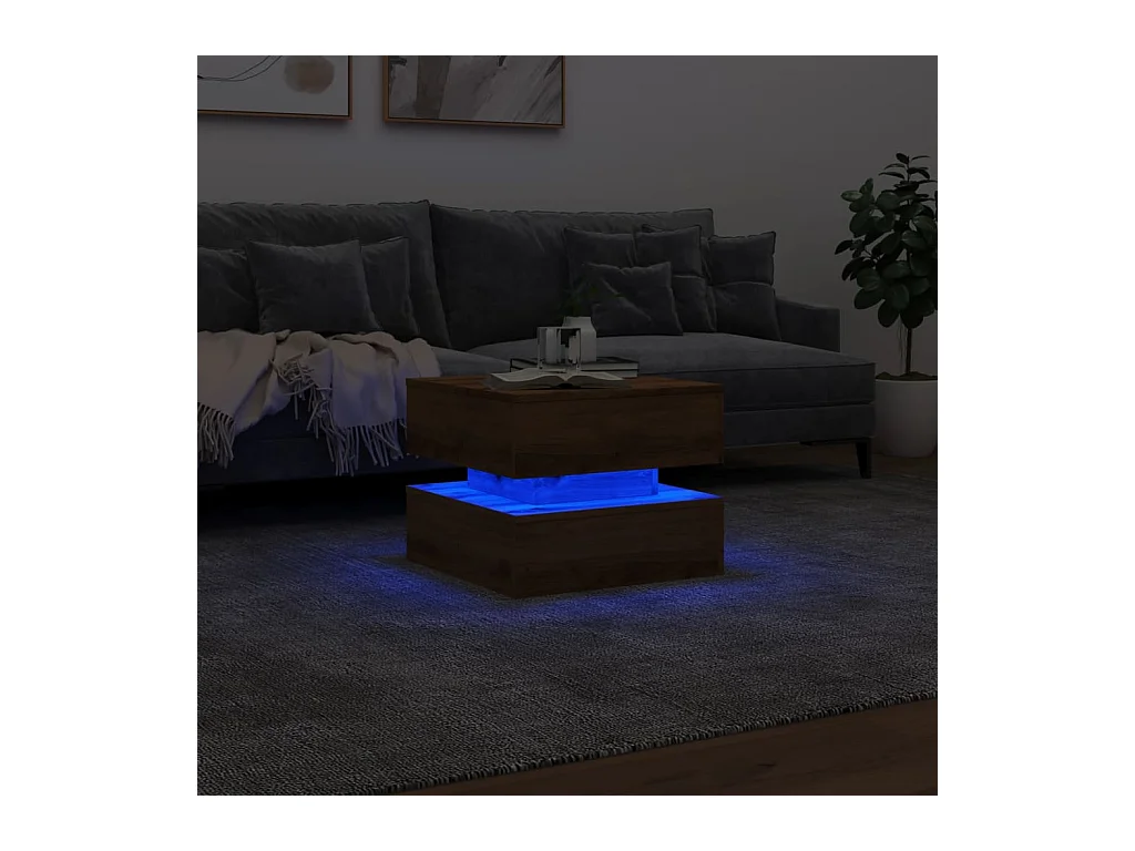 Mesa de centro con luces LED, roble artesanal, 50x50x40 cm