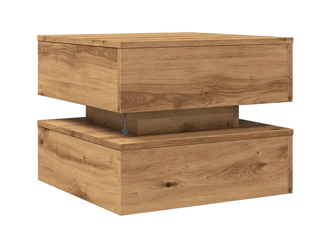Mesa de centro con luces LED, roble artesanal, 50x50x40 cm