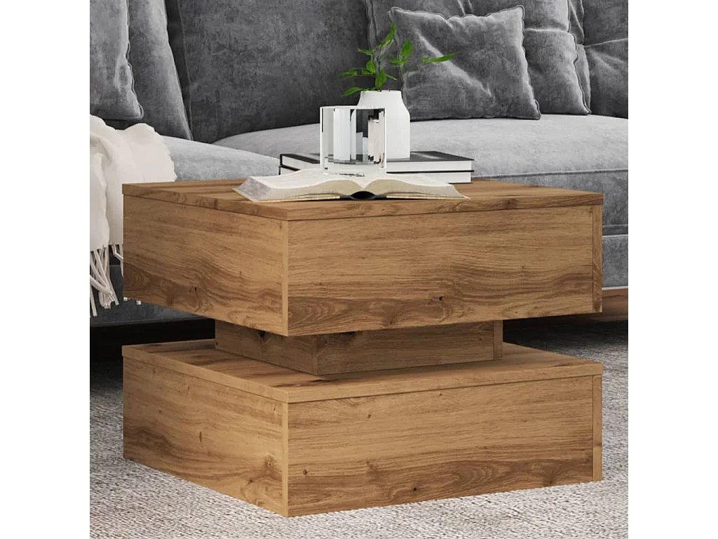 Mesa de centro con luces LED, roble artesanal, 50x50x40 cm