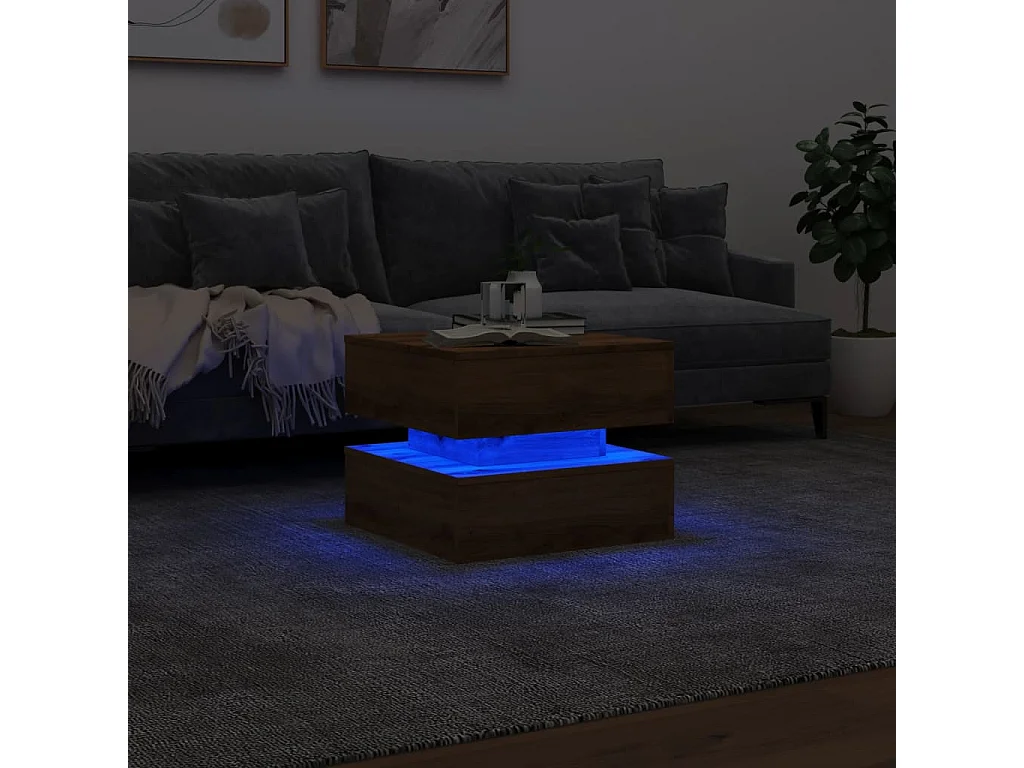 Mesa de centro con luces LED, roble artesanal, 50x50x40 cm