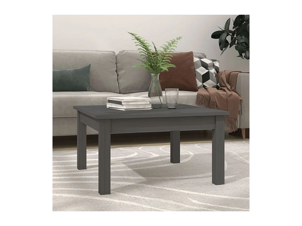 Tavolino Grigio 55x55x30 cm Legno massello di pino