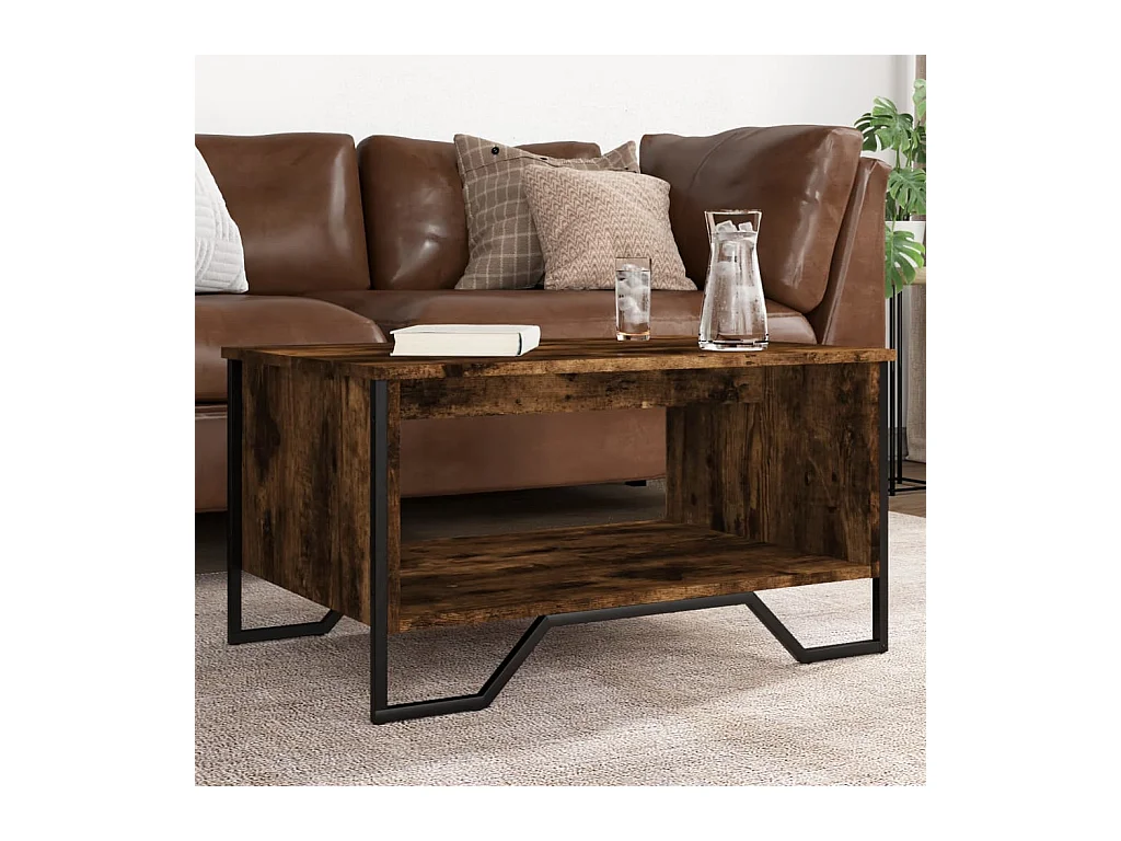 Tavolino da caffè in rovere affumicato 75x51x40 cm in legno ingegnerizzato