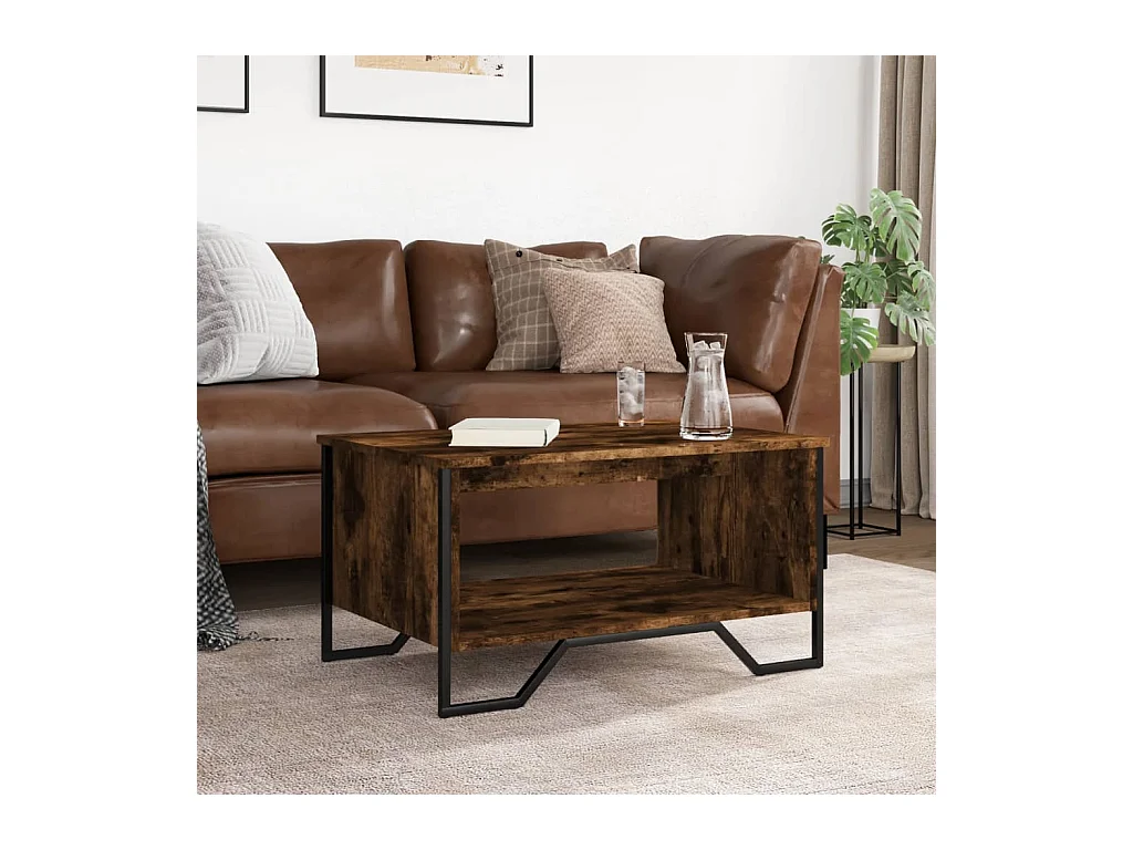 Tavolino da caffè in rovere affumicato 75x51x40 cm in legno ingegnerizzato