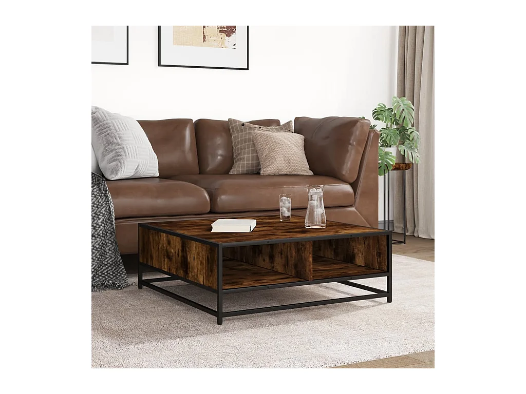 Tavolino da caffè in rovere affumicato 80x80x30 cm in legno ingegnerizzato e metallo