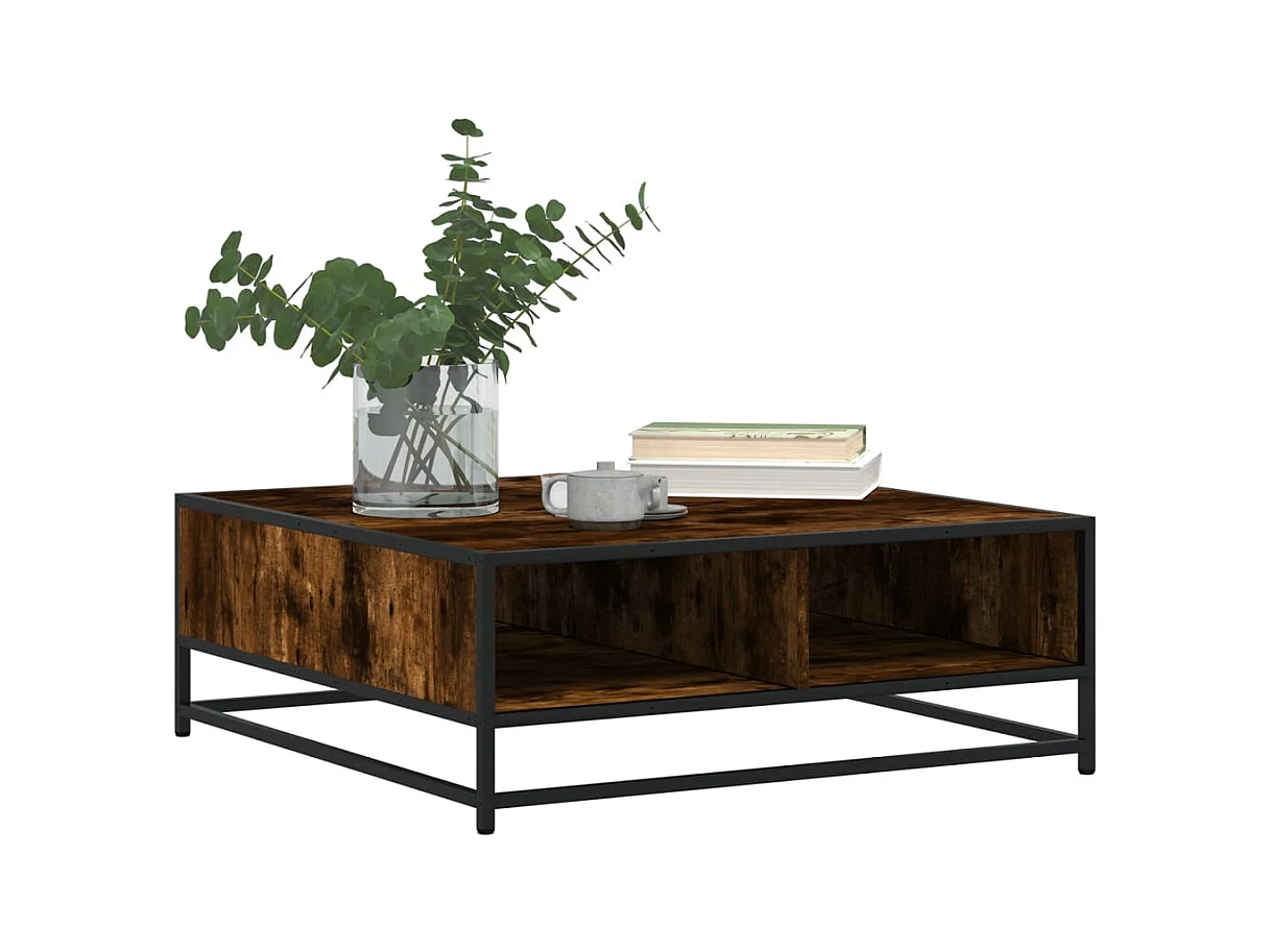 Tavolino da caffè in rovere affumicato 80x80x30 cm in legno ingegnerizzato e metallo
