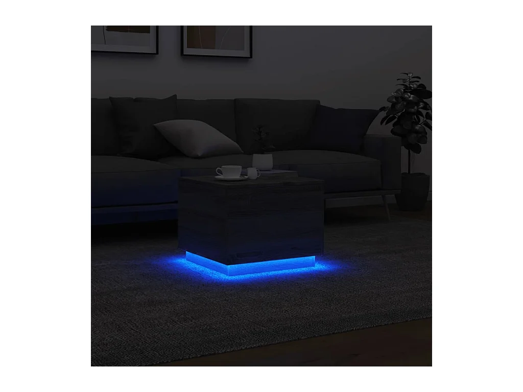 Table basse avec lumières LED sonoma gris 50x50x40 cm
