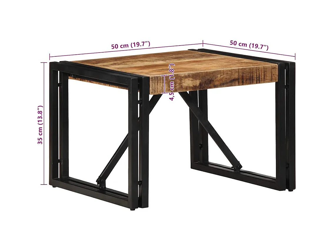 Table basse 50x50x35 cm bois de manguier massif brut