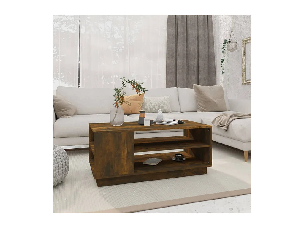 Table basse chêne fumé 102x55x43 cm bois d'ingénierie