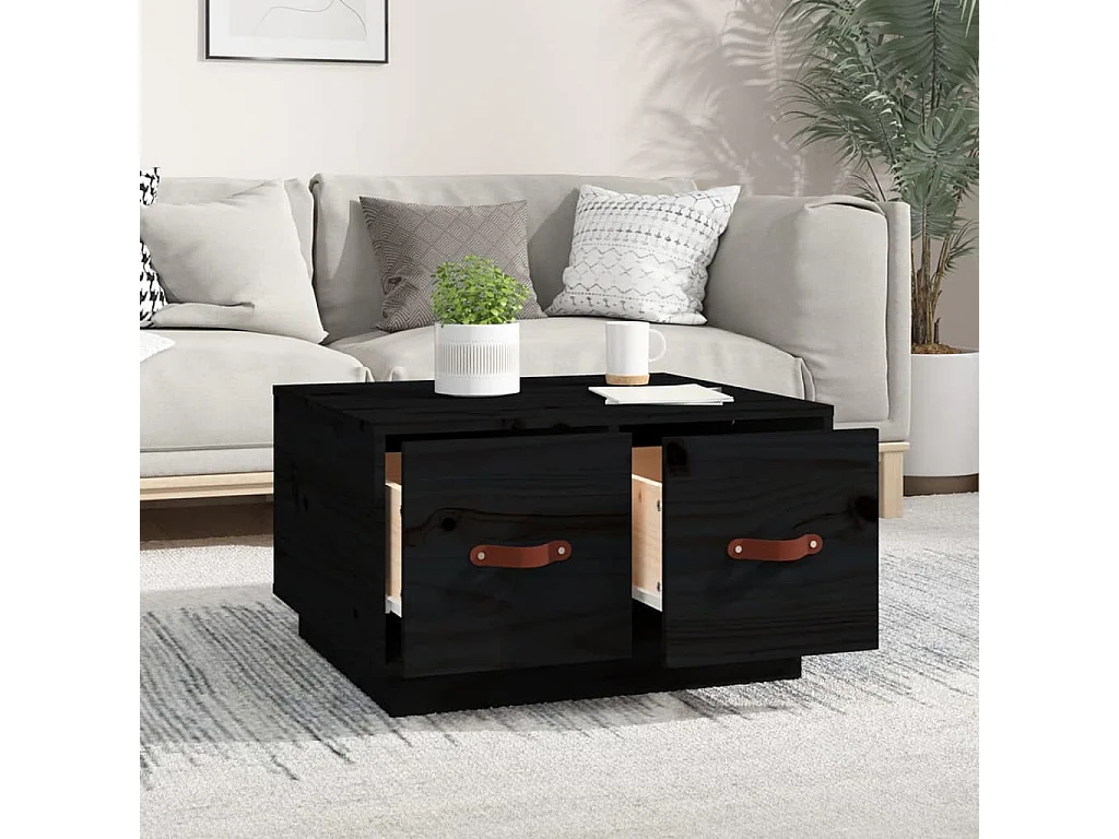 Table basse Noir 60x53x35 cm Bois massif de pin