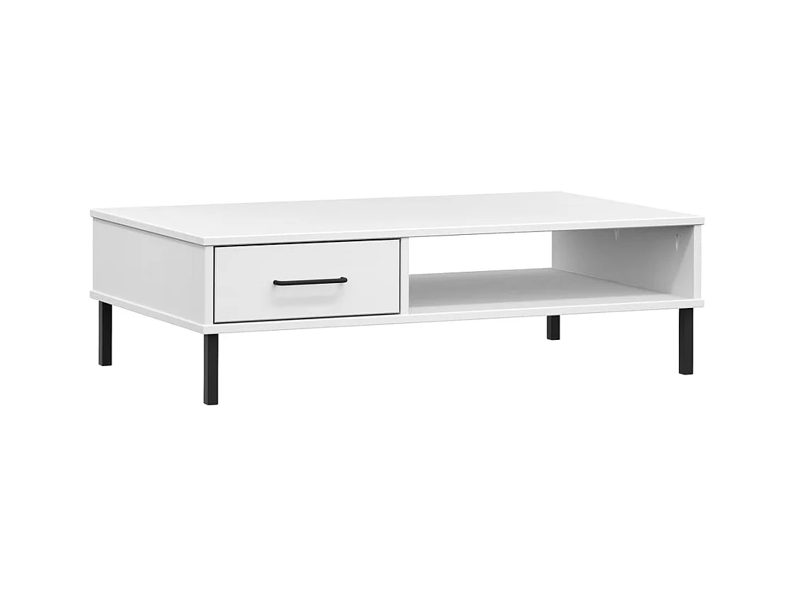 Table basse avec pieds en métal Blanc Bois pin massif OSLO