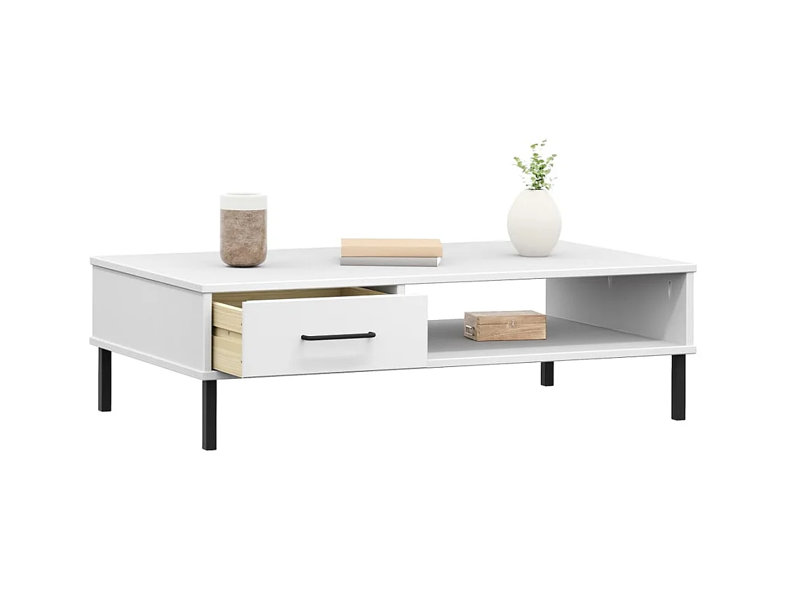 Table basse avec pieds en métal Blanc Bois pin massif OSLO