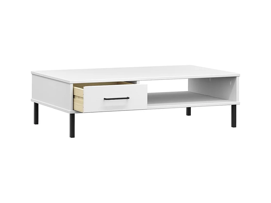 Table basse avec pieds en métal Blanc Bois pin massif OSLO