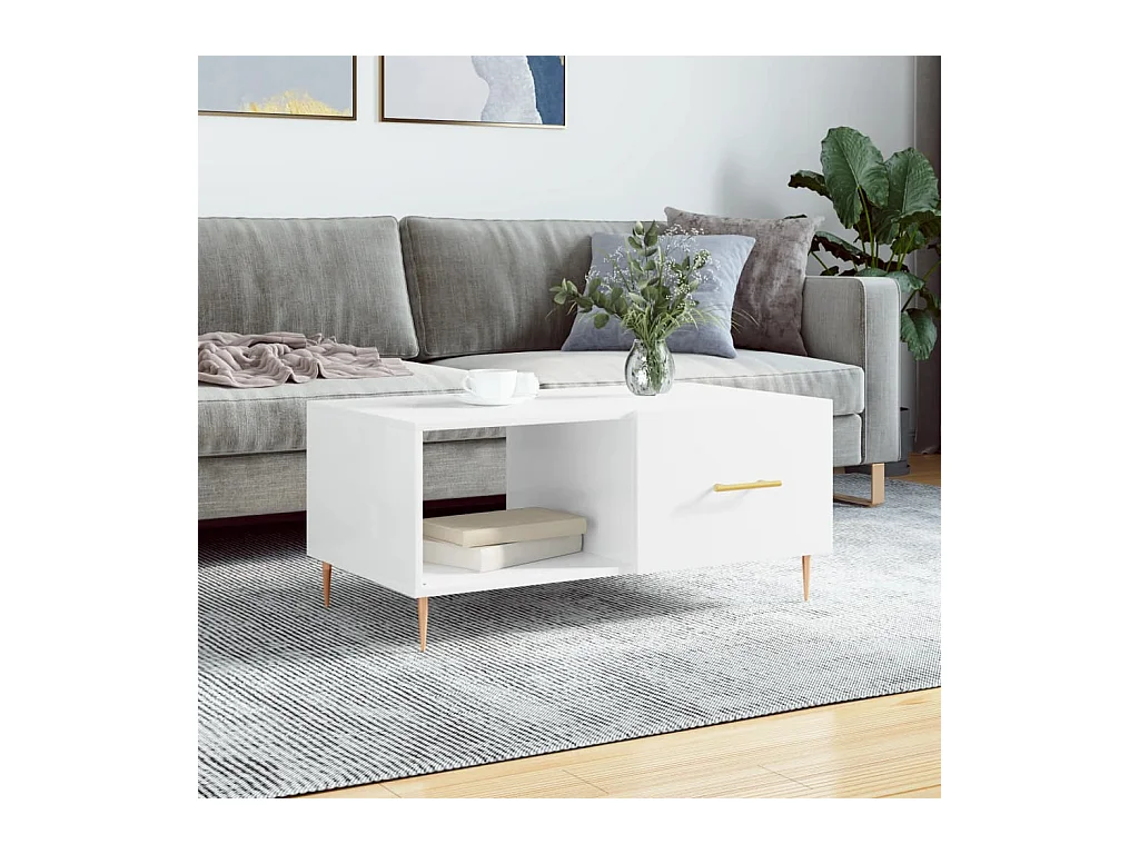 Couchtisch Weiß glänzend 90x50x40 cm Holzwerkstoff