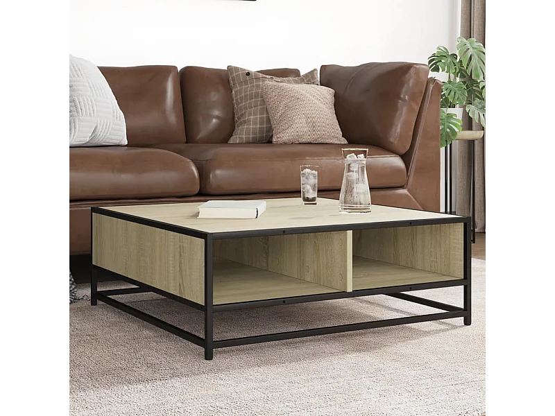 Tavolino da caffè in rovere Sonoma 80x80x30 cm in legno ingegnerizzato e metallo