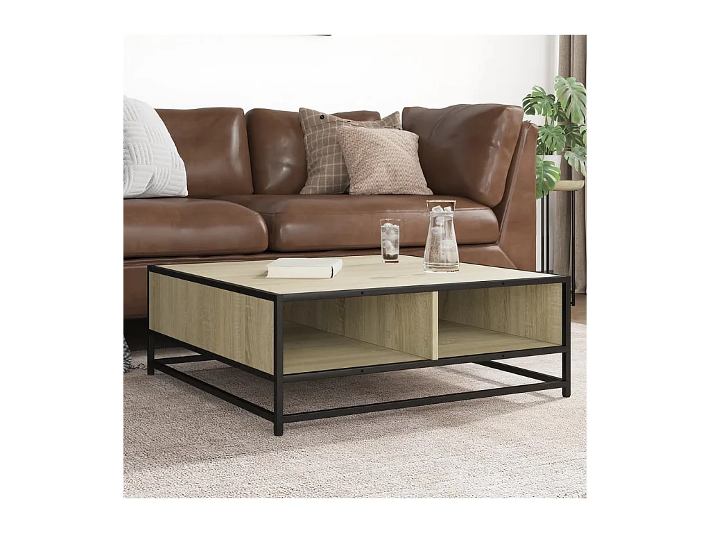 Table basse chêne sonoma 80x80x30 cm bois d'ingénierie et métal