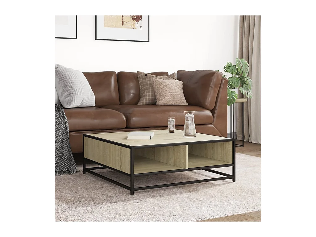 Table basse chêne sonoma 80x80x30 cm bois d'ingénierie et métal