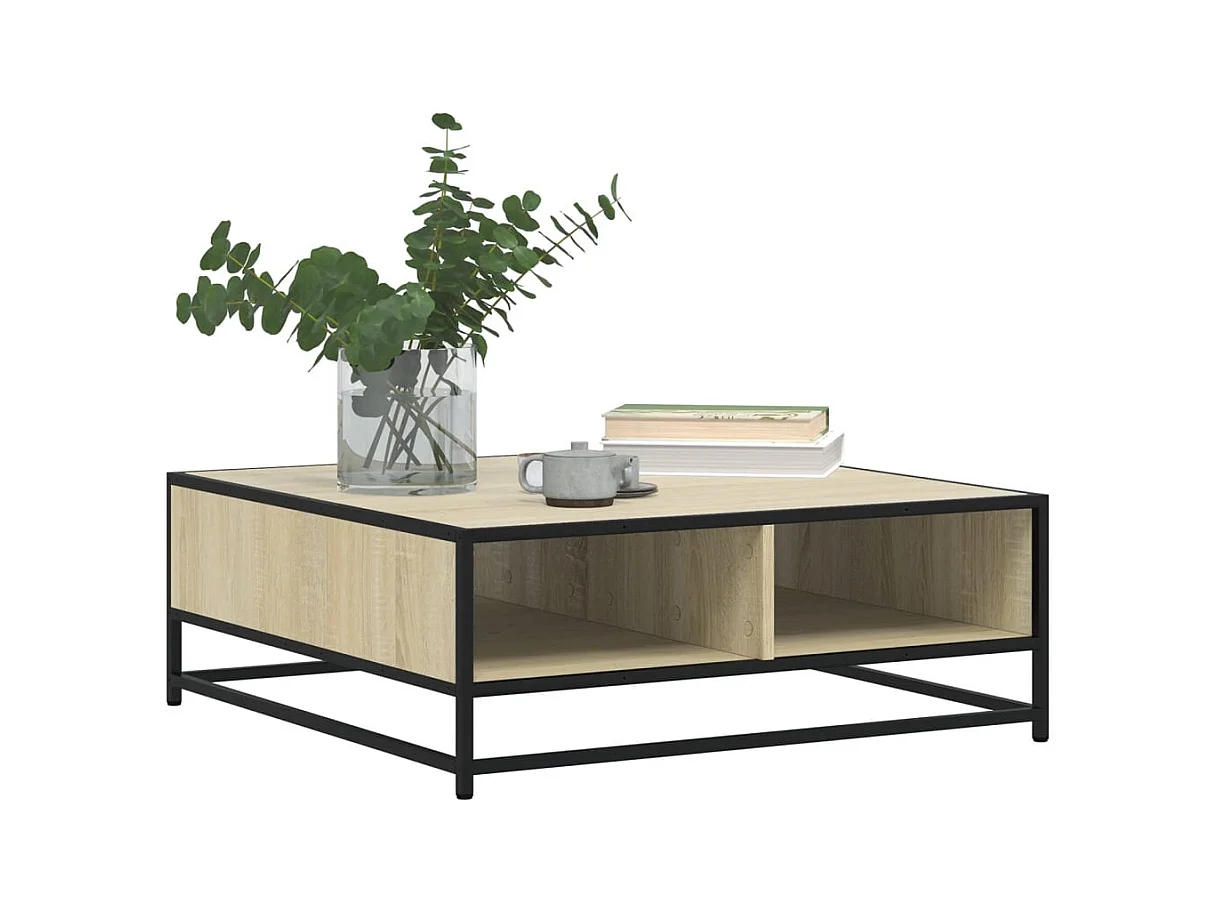 Table basse chêne sonoma 80x80x30 cm bois d'ingénierie et métal