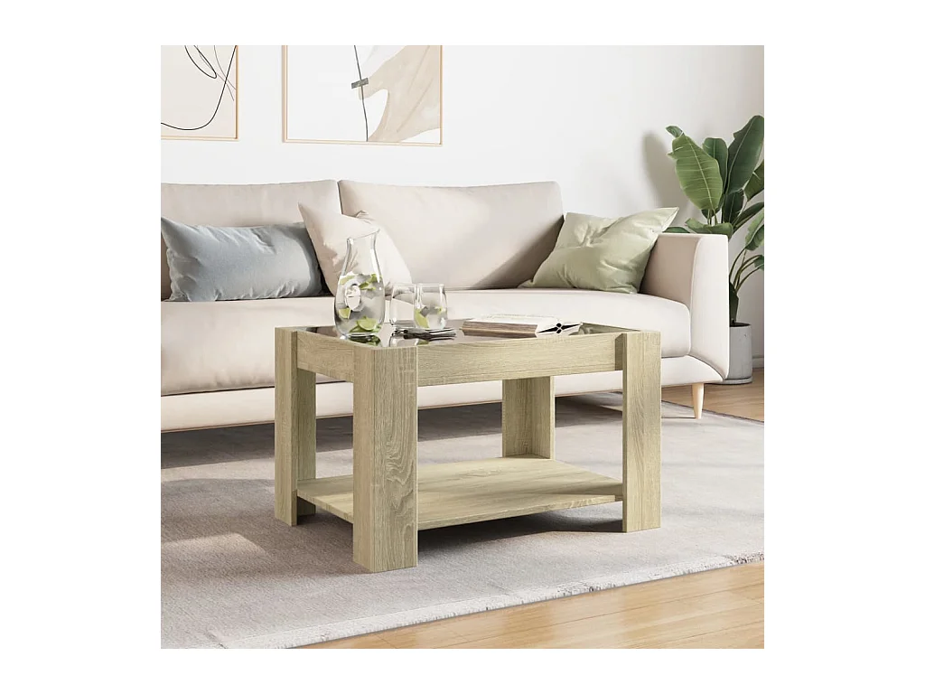 Salontafel met LED Sonoma eiken 73x53x45 cm bewerkt hout