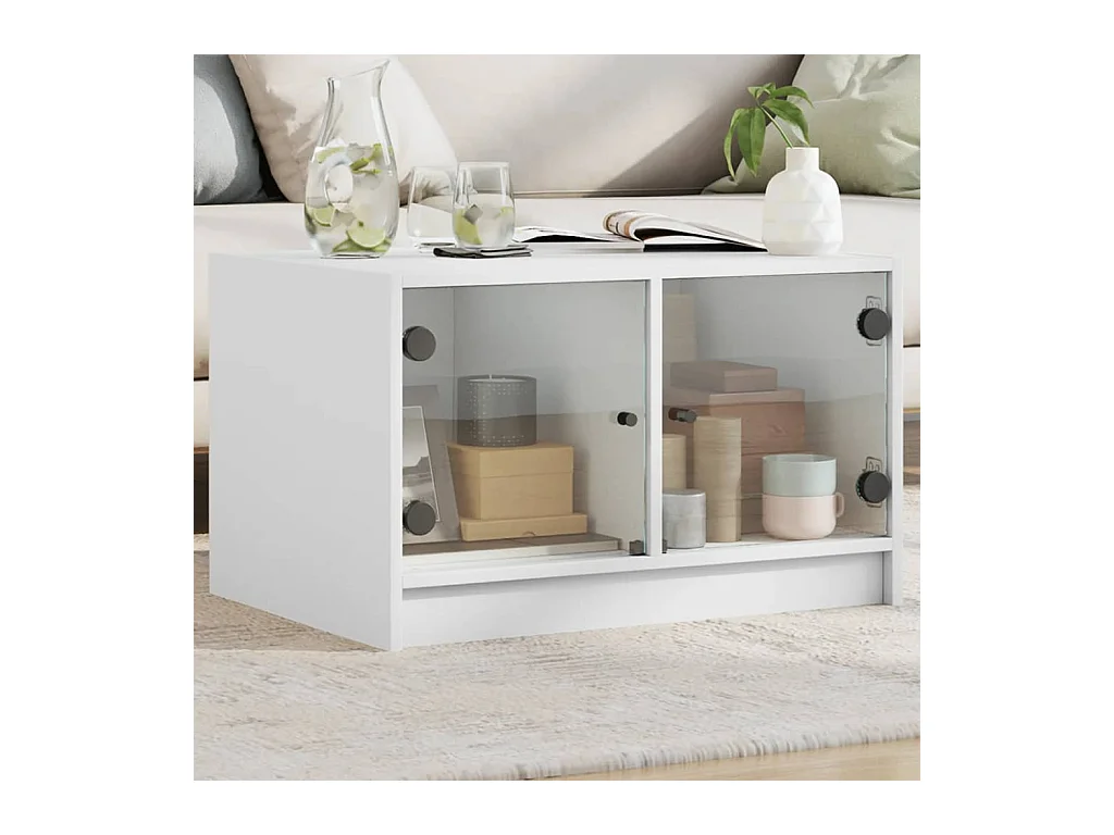 Table basse avec portes en verre blanc 68x50x42 cm