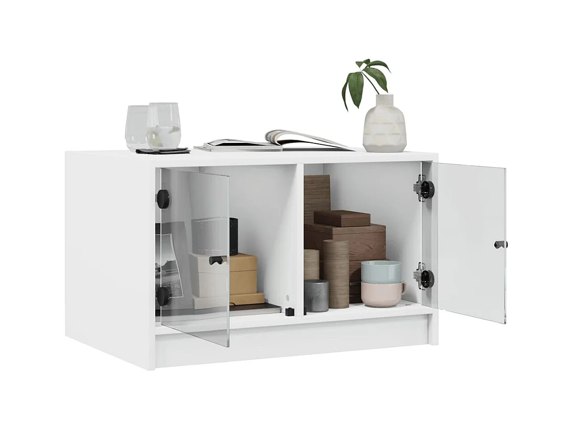 Table basse avec portes en verre blanc 68x50x42 cm