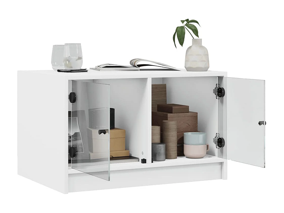 Mesa de centro con puertas de cristal blanco 68x50x42 cm