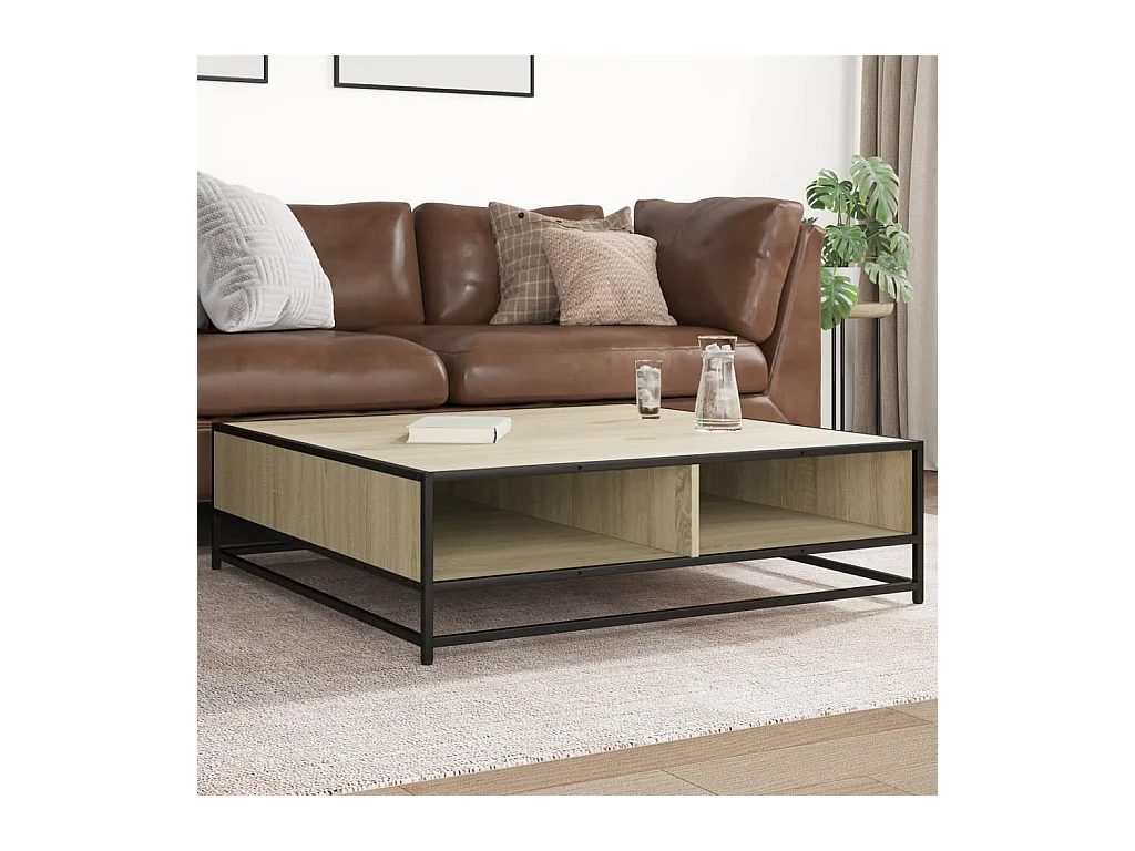 Table basse chêne sonoma 100x100x30 cm bois d'ingénierie/métal