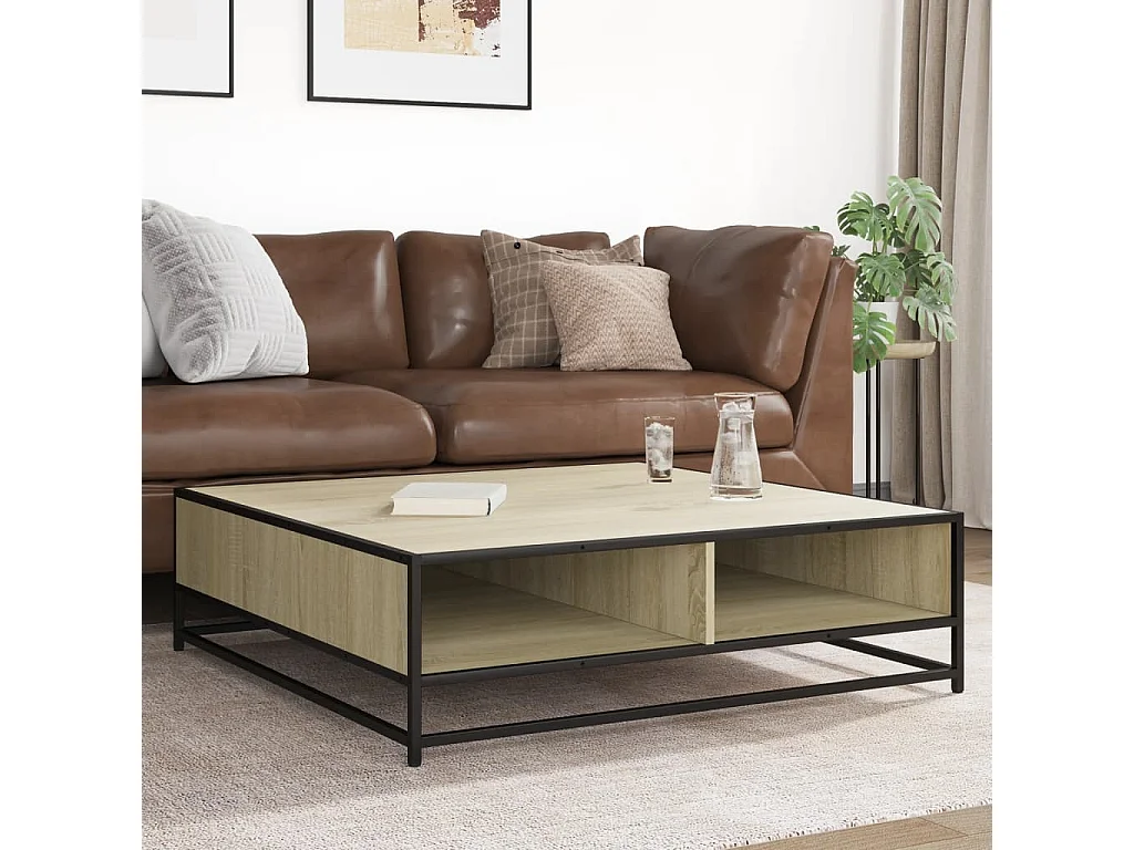 Table basse chêne sonoma 100x100x30 cm bois d'ingénierie/métal