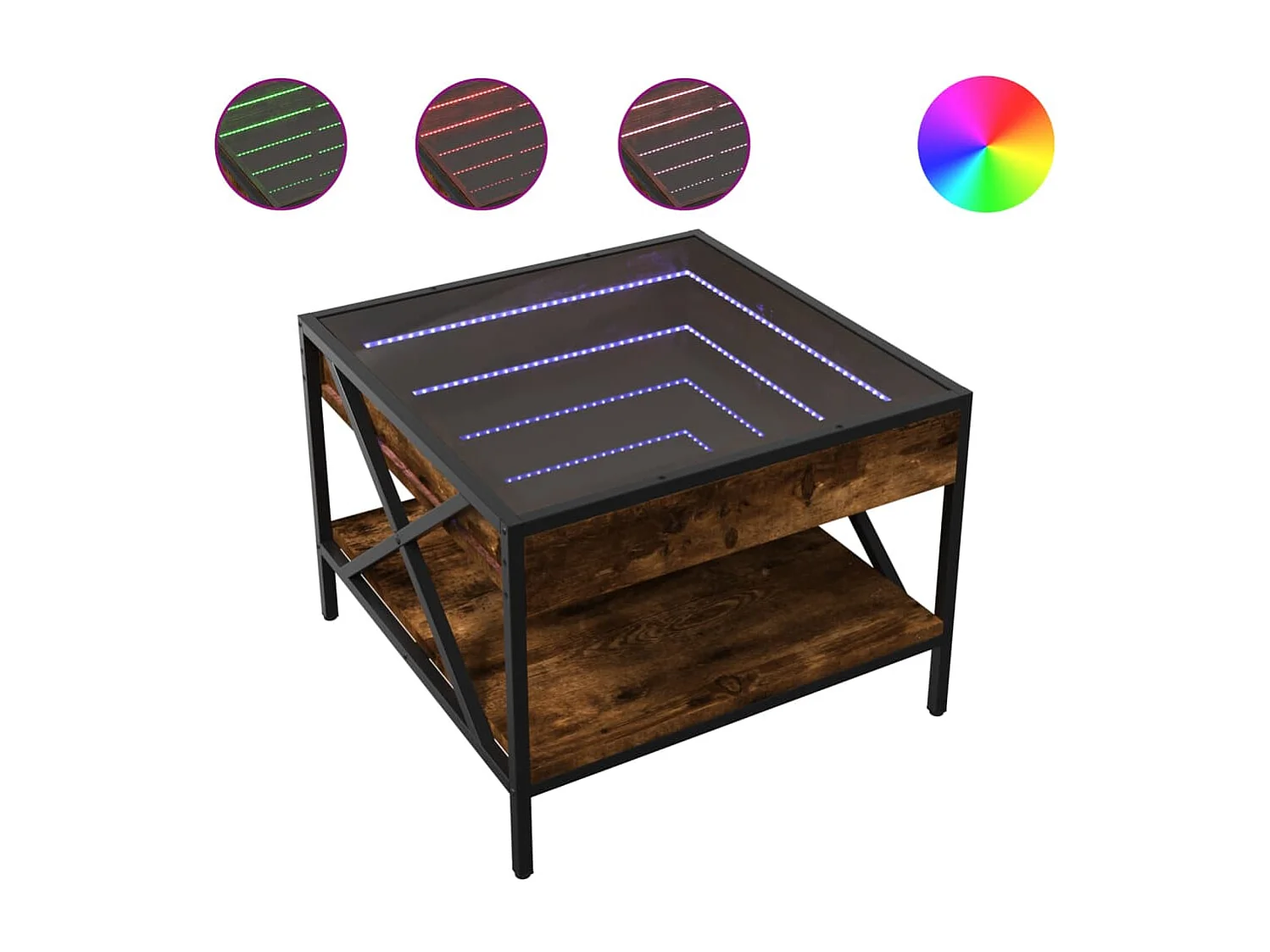 Infinity Couchtisch aus geräucherter Eiche mit LED 50x50x38 cm