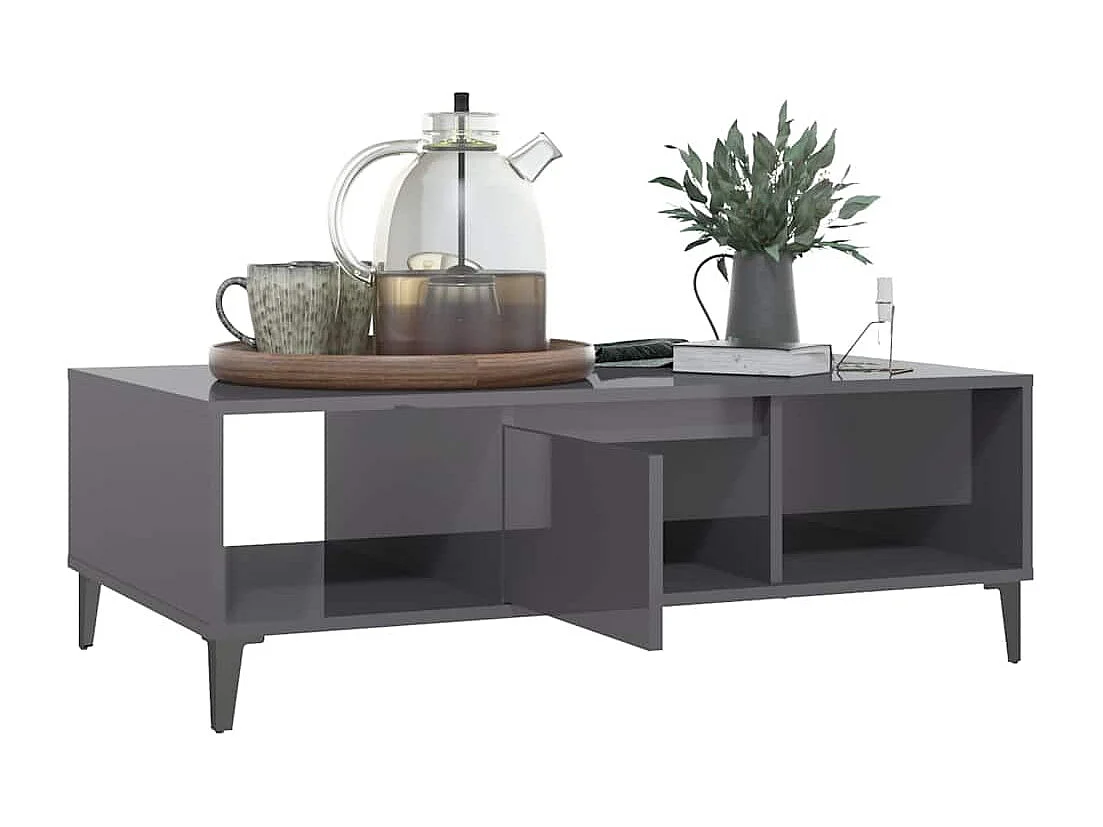 Table basse gris brillant 103,5x60x35 cm bois d'ingénierie