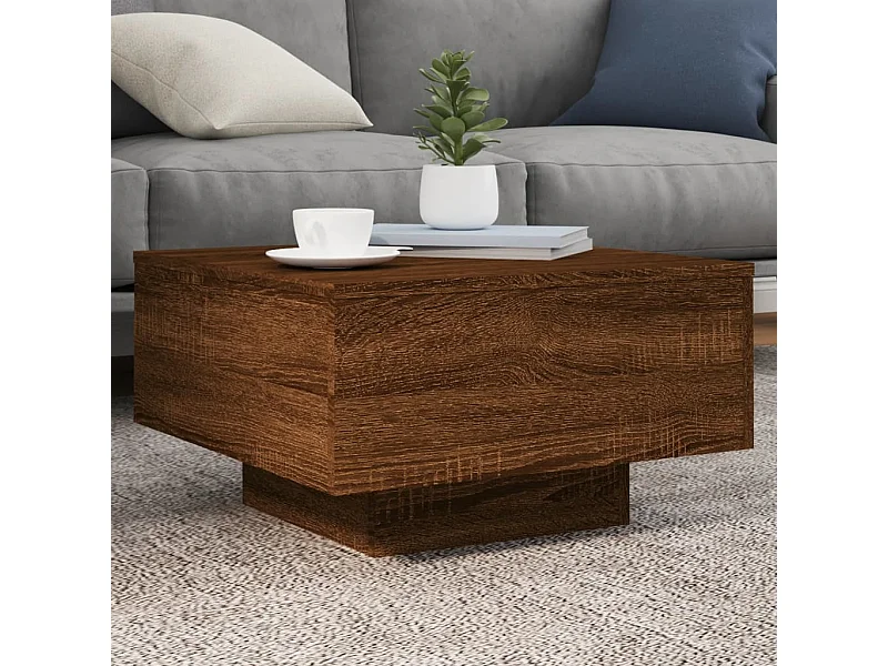 Table basse avec lumières LED chêne marron 55x55x31 cm