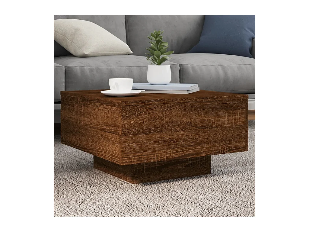 Table basse avec lumières LED chêne marron 55x55x31 cm