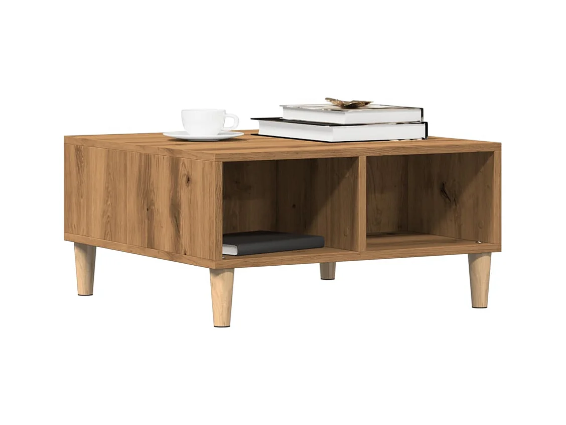Table basse chêne artisanal 60x60x30 cm bois d'ingénierie
