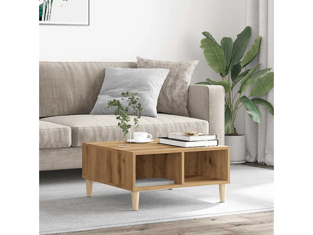 Mesa de centro de roble artesanal 60x60x30 cm madera de ingeniería