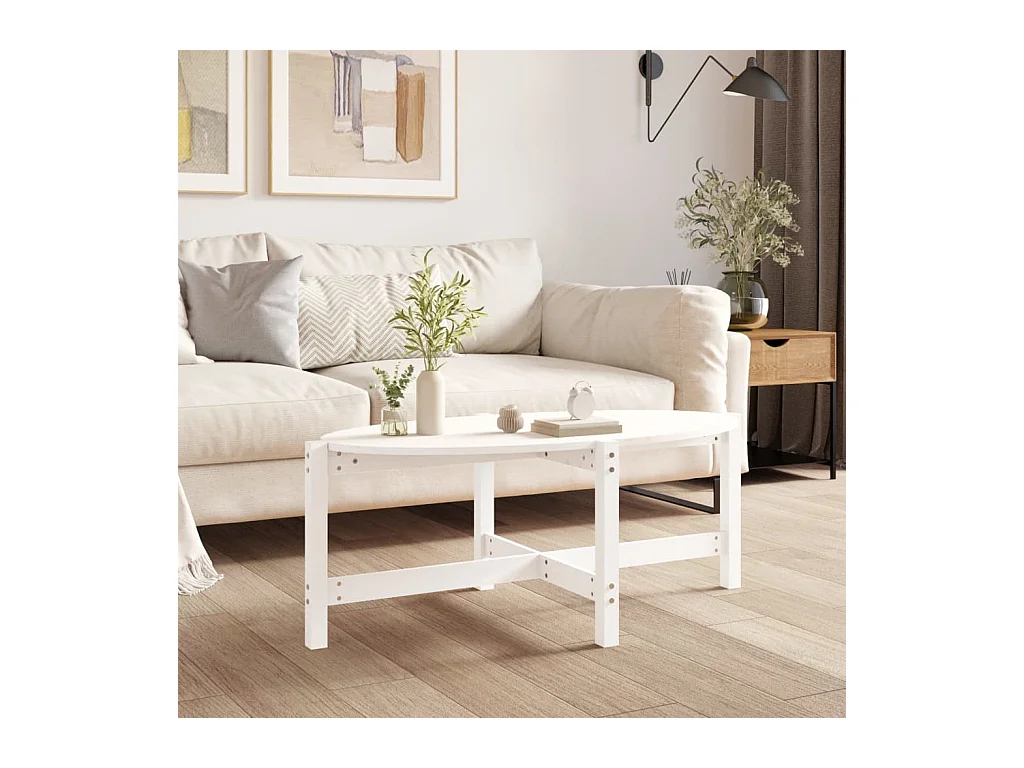 Tavolino da caffè Bianco 118x63x45 cm Legno massello di pino