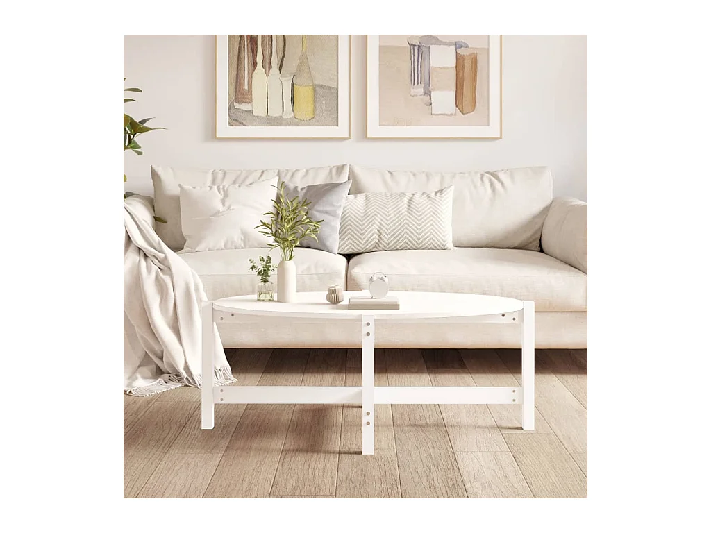 Tavolino da caffè Bianco 118x63x45 cm Legno massello di pino