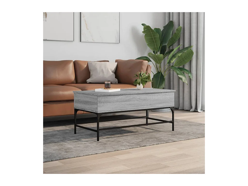 Table basse sonoma gris 100x50x45 cm bois d'ingénierie et métal