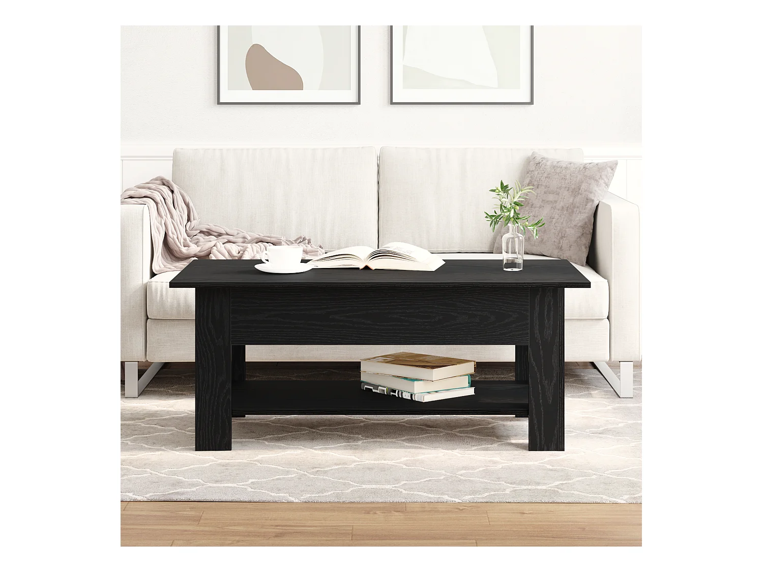 Table basse en chêne noir 102x55x42 cm en bois aggloméré