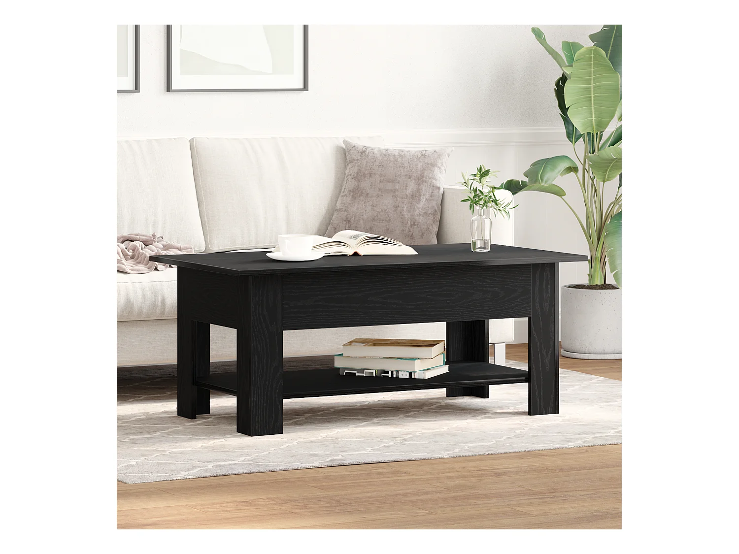 Table basse en chêne noir 102x55x42 cm en bois aggloméré