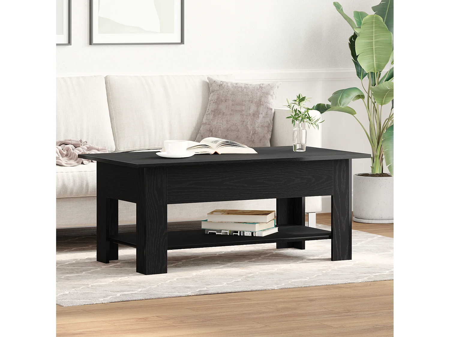 Table basse en chêne noir 102x55x42 cm en bois aggloméré