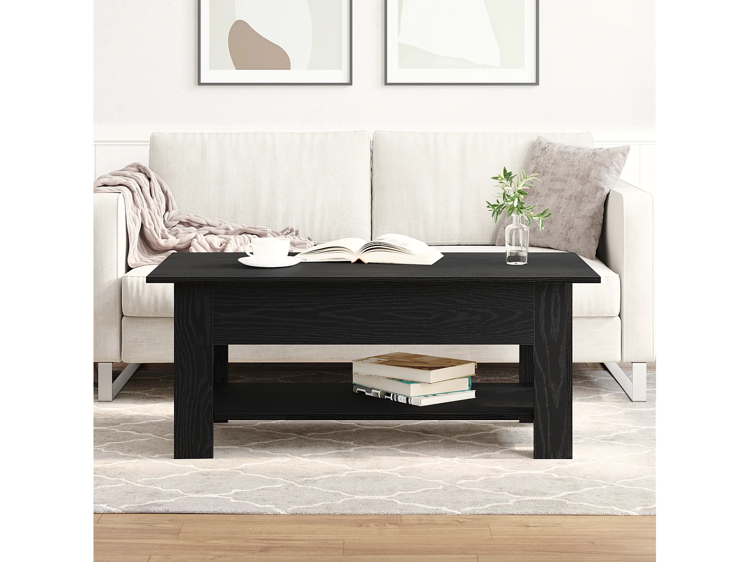 Table basse en chêne noir 102x55x42 cm en bois aggloméré